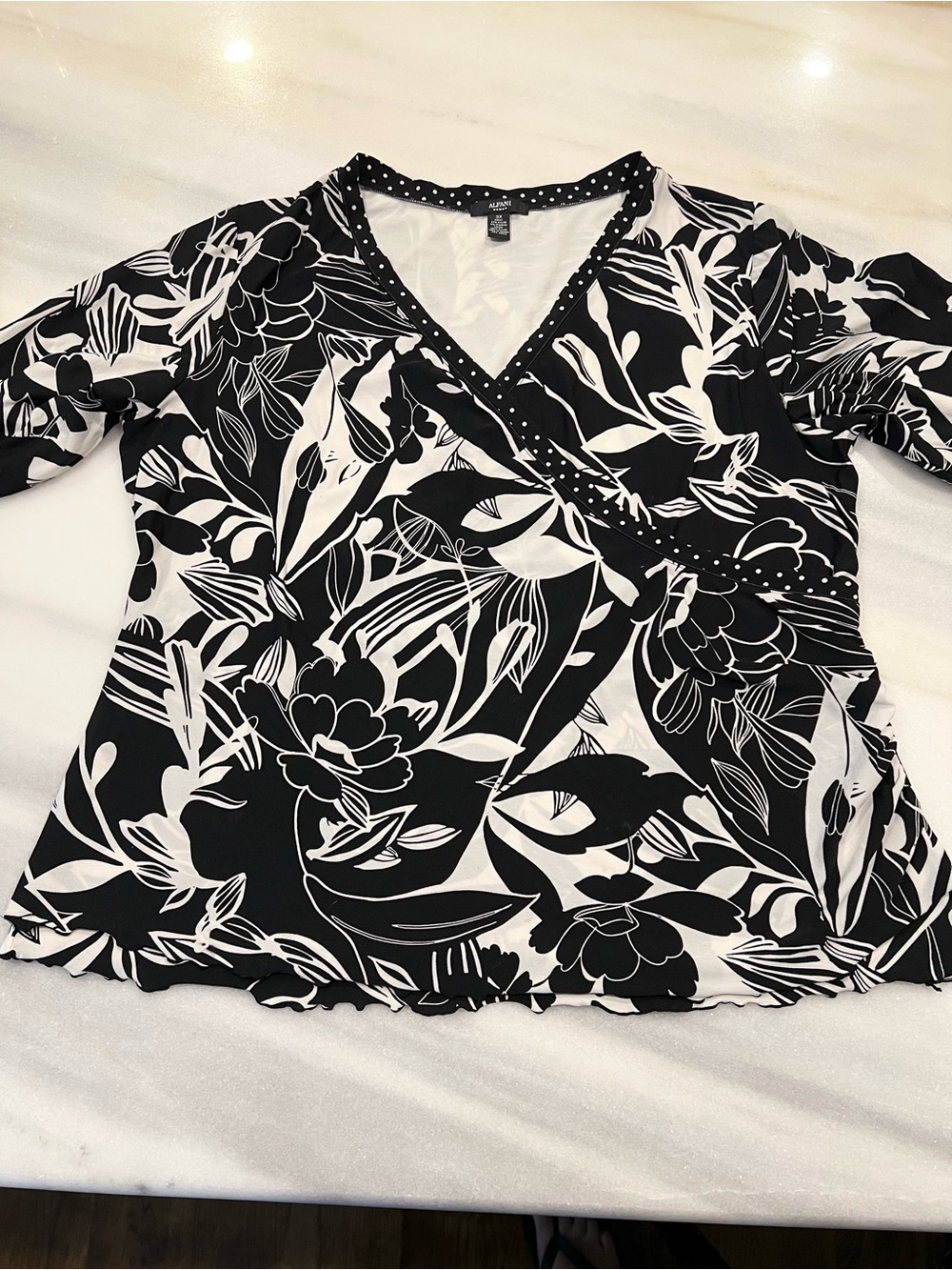 Alfani Black & White Floral Faux-Wrap Tunic